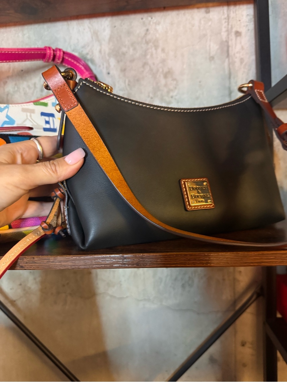 Dooney & Bourke Black & Brown Leather  Shoulder Bag